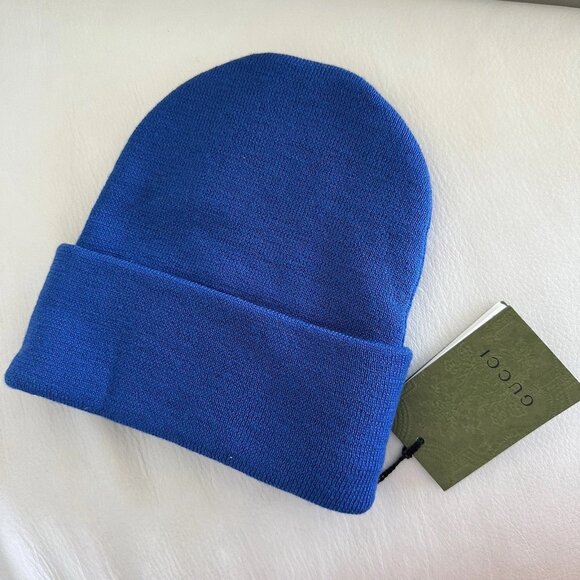 NWT GUCCI blue wool beanie hat with logo Size 58 cm / Medium 100% authentic - Picture 5 of 8